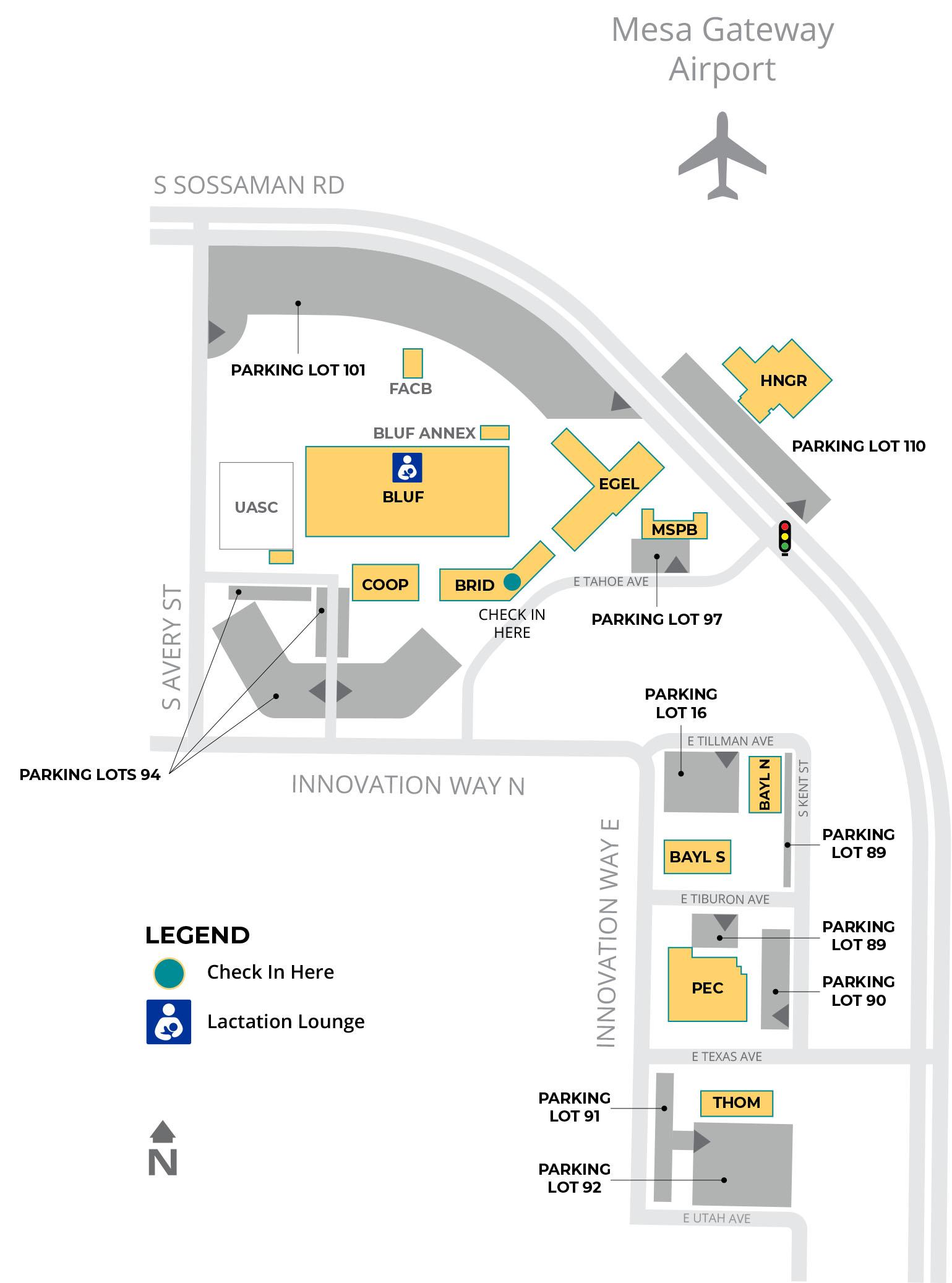 Williams Campus map showing the Lactation Room location and check-in point.