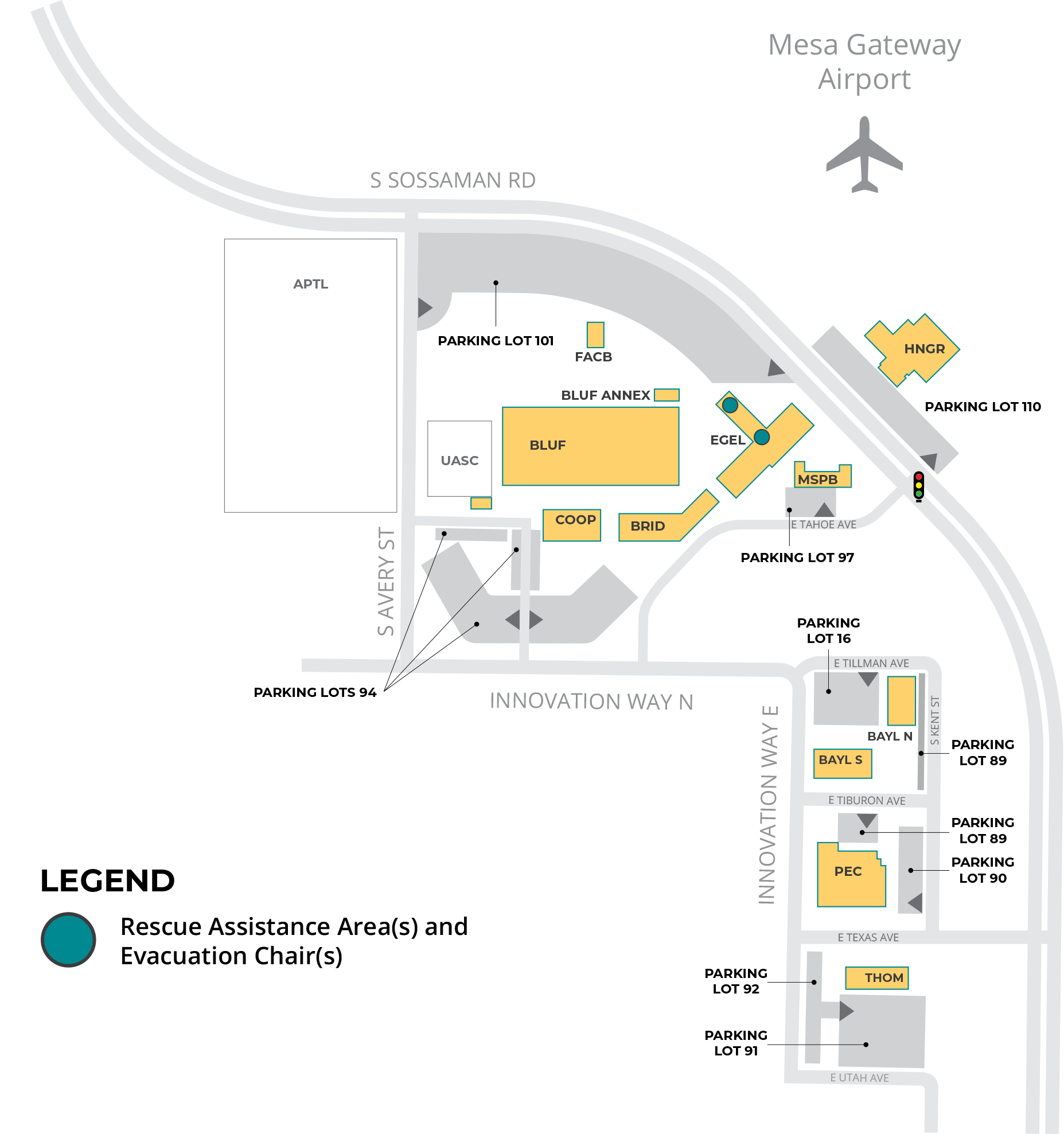 RESCUE ASSISTANCE AREA/CHAIR A designated space inside a building that provides temporary safety for individuals who cannot use standard exit routes during an emergency evacuation