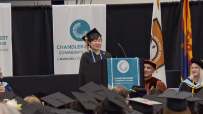 Zion Park speaks on stage at the 2026 CGCC Commencement Ceremony