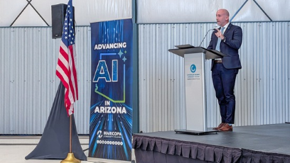 CGCC President CJ Wurster speaks at the open reception for the 2026 National Summit on Artificial Intelligence