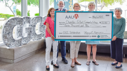 Beth Zdeblick - AAUW Advisor, Paul Sanders - CGCC Sr Development Officer, Penny Rigs - AAUW Program Advisor, Jill Haavig Stone - AAUW Southeast Valley Scholarship Awards, and Mary Kenny - AAUW Southeast Valley Branch President