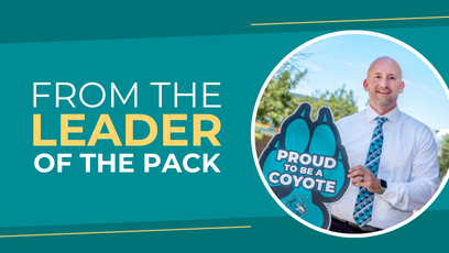 Image of CGCC President CJ Wurster with text "From the Leader of the Pack"