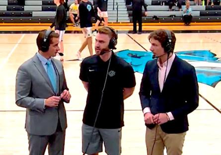 Pequeno, Brown, and McKurdy talk before a CGCC basketball game.
