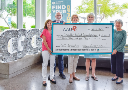 Beth Zdeblick - AAUW Advisor, Paul Sanders - CGCC Sr Development Officer, Penny Rigs - AAUW Program Advisor, Jill Haavig Stone - AAUW Southeast Valley Scholarship Awards, and Mary Kenny - AAUW Southeast Valley Branch President