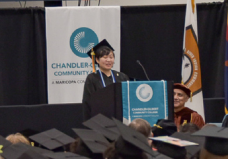 Zion Park speaks on stage at the 2026 CGCC Commencement Ceremony