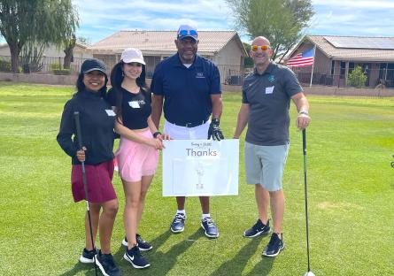 Swing 4 SWE sponsor GRS and CGCC President Wurster with ASU and CGCC student golfers