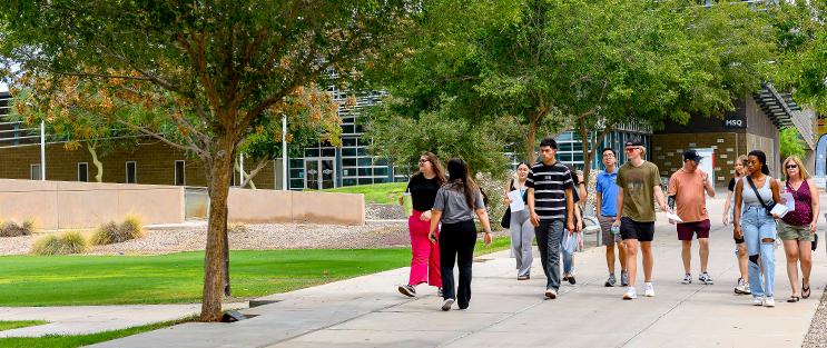 Students on a campus tour with an advisor